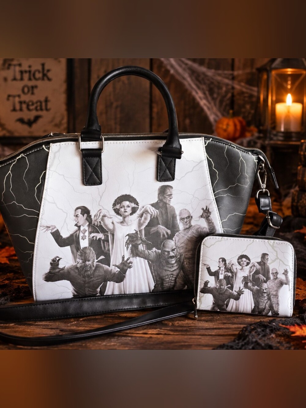 Loungefly Universal Monsters Glow-In-The-Dark Satchel Bag & Matching Zip-Around